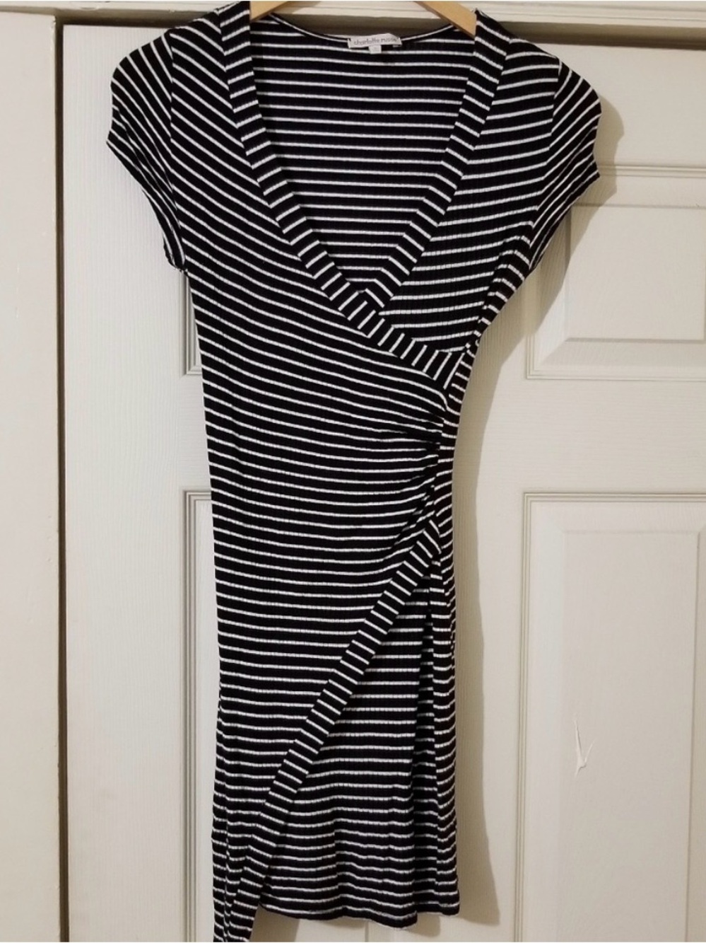 Charlotte Russe Black & White Striped Wrap-Detail Midi Dress